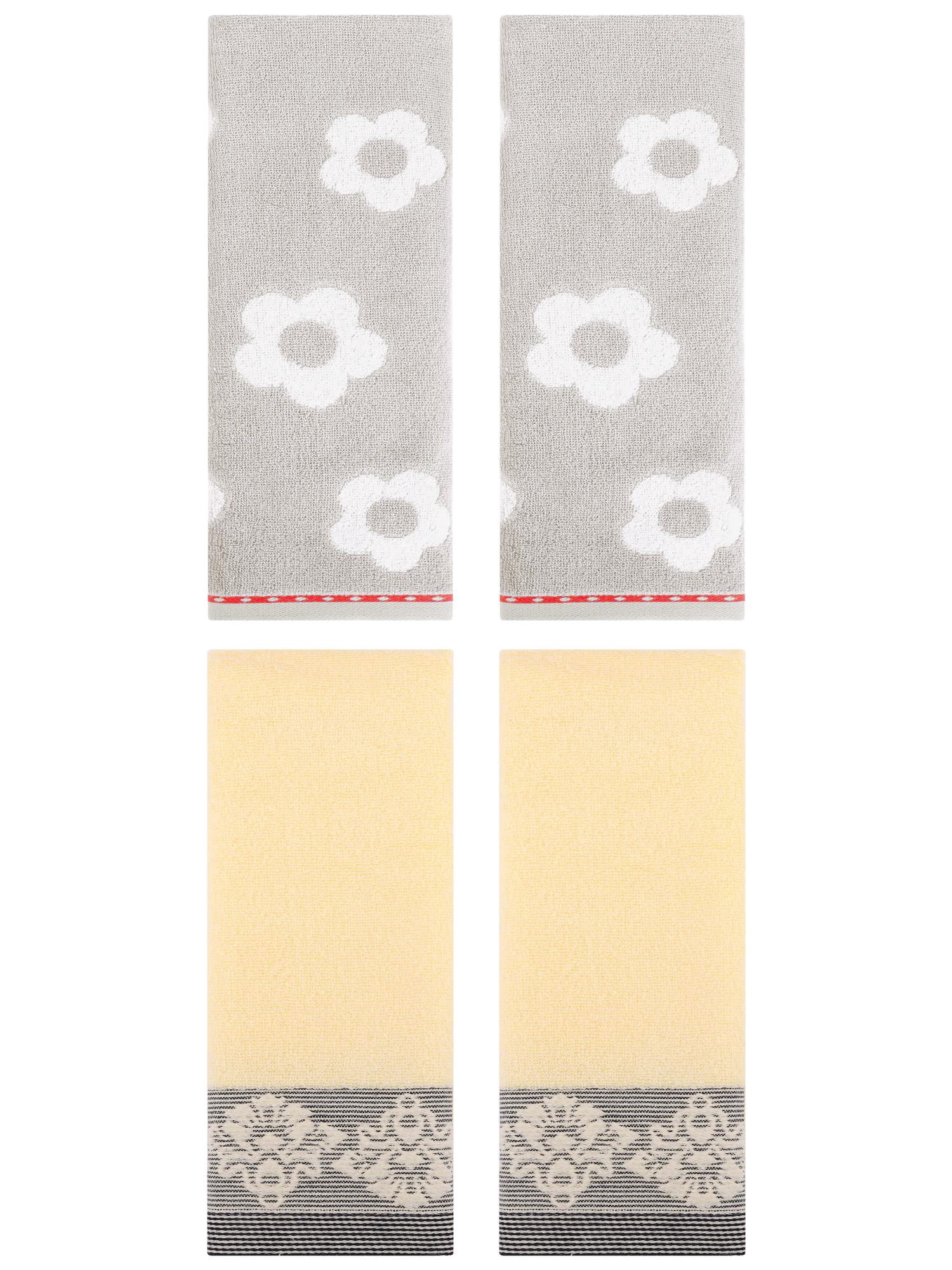 Unique Bargains Floral Soft Hand Towel 4 Pcs Grey/Yellow 14" x 30"/13" x 29"