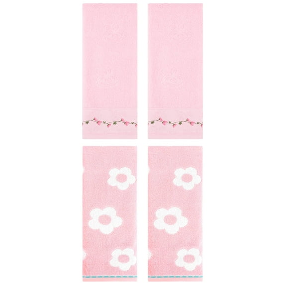 Unique Bargains Floral Soft Hand Towel 4 Pcs Pink 14" x 30"/13" x 29"