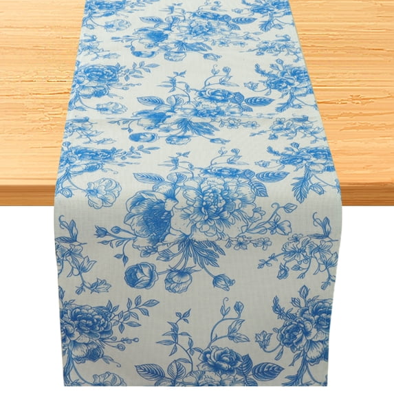 Unique Bargains Floral Table Runner 13x72 Inch Blue Farmhouse Table Runner Table Runners 72 Inches Long for Vintage Flowers Print Home Decors