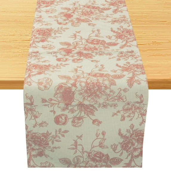 Unique Bargains Floral Table Runner 13x72 Inch Red Farmhouse Table Runner Table Runners 72 Inches Long for Vintage Flowers Print Home Decors
