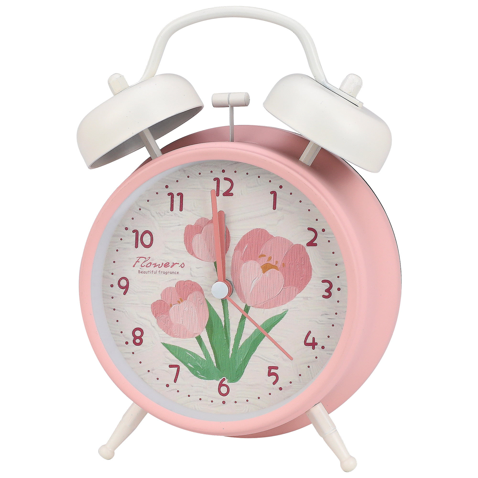 Unique Bargains Floral Vintage Metal Alarm Clock Pink 4.6"L x 2.2"W x 6.6"H