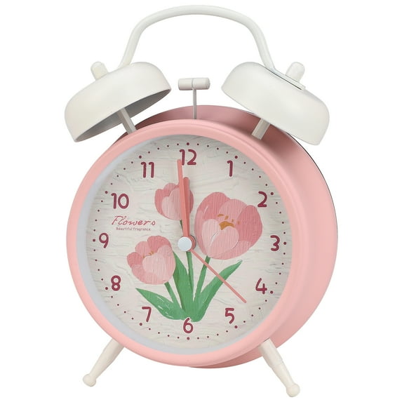Unique Bargains Floral Vintage Metal Alarm Clock Pink 4.6"L x 2.2"W x 6.6"H