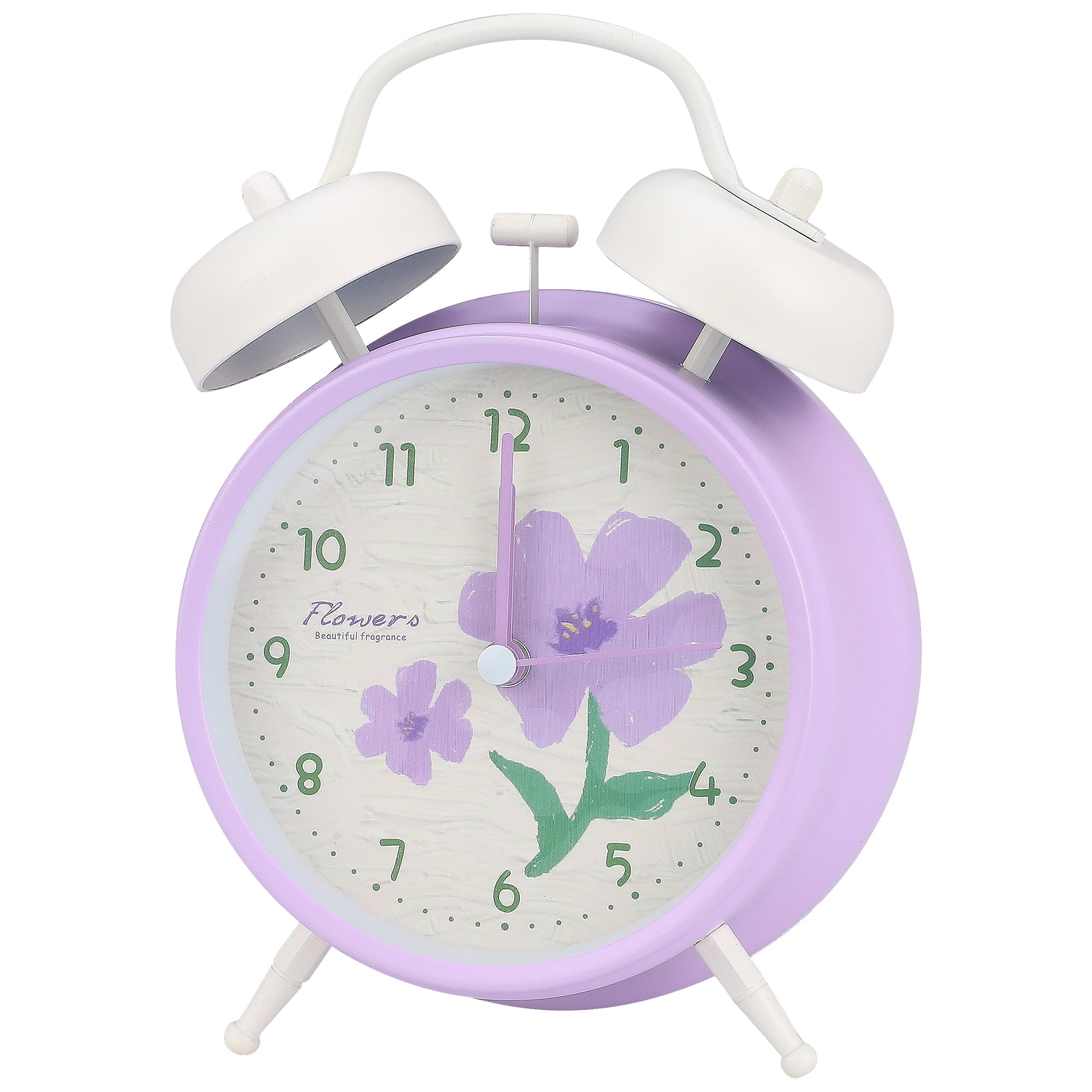 Unique Bargains Floral Vintage Metal Alarm Clock Purple 4.6"L x 2.2"W x 6.6"H