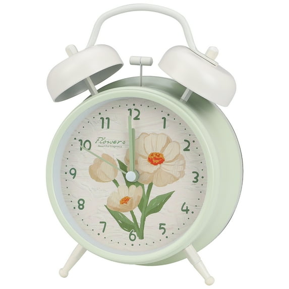Unique Bargains Floral Vintage Metal Alarm Clock White 4.6"L x 2.2"W x 6.6"H