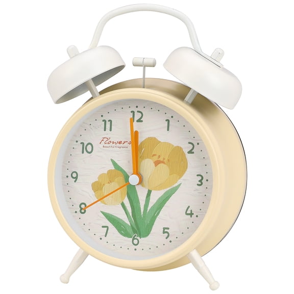 Unique Bargains Floral Vintage Metal Alarm Clock Yellow 4.6"L x 2.2"W x 6.6"H