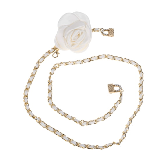 Unique Bargains Flower Adjustable Waist Belt with Adjustable Clasp Design Gold Tone, White