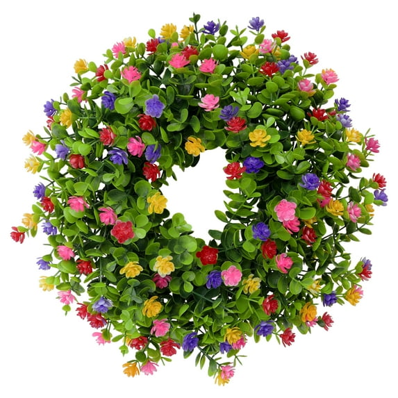 Unique Bargains Flower Artificial Wreath for Front Door Eucalyptus Wreaths Multicolor 16"
