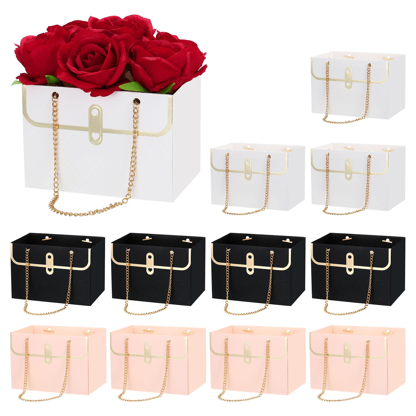 Unique Bargains Flower Gift Box, Paper Bouquet Flower for All Occasions Pink, Black, White