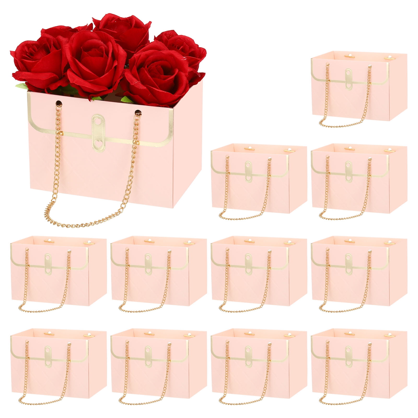 Unique Bargains Flower Gift Box Paper Bouquet Flowers Gift Wrap Bags Pink