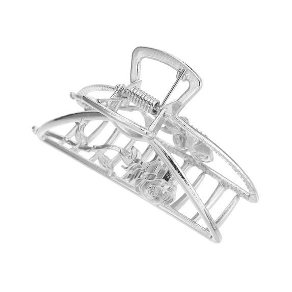Unique Bargains Flower Metal Hair Clip Rose Floral Style Hair Claw for Women Large Hair Clamp Accessories Silver Tone
