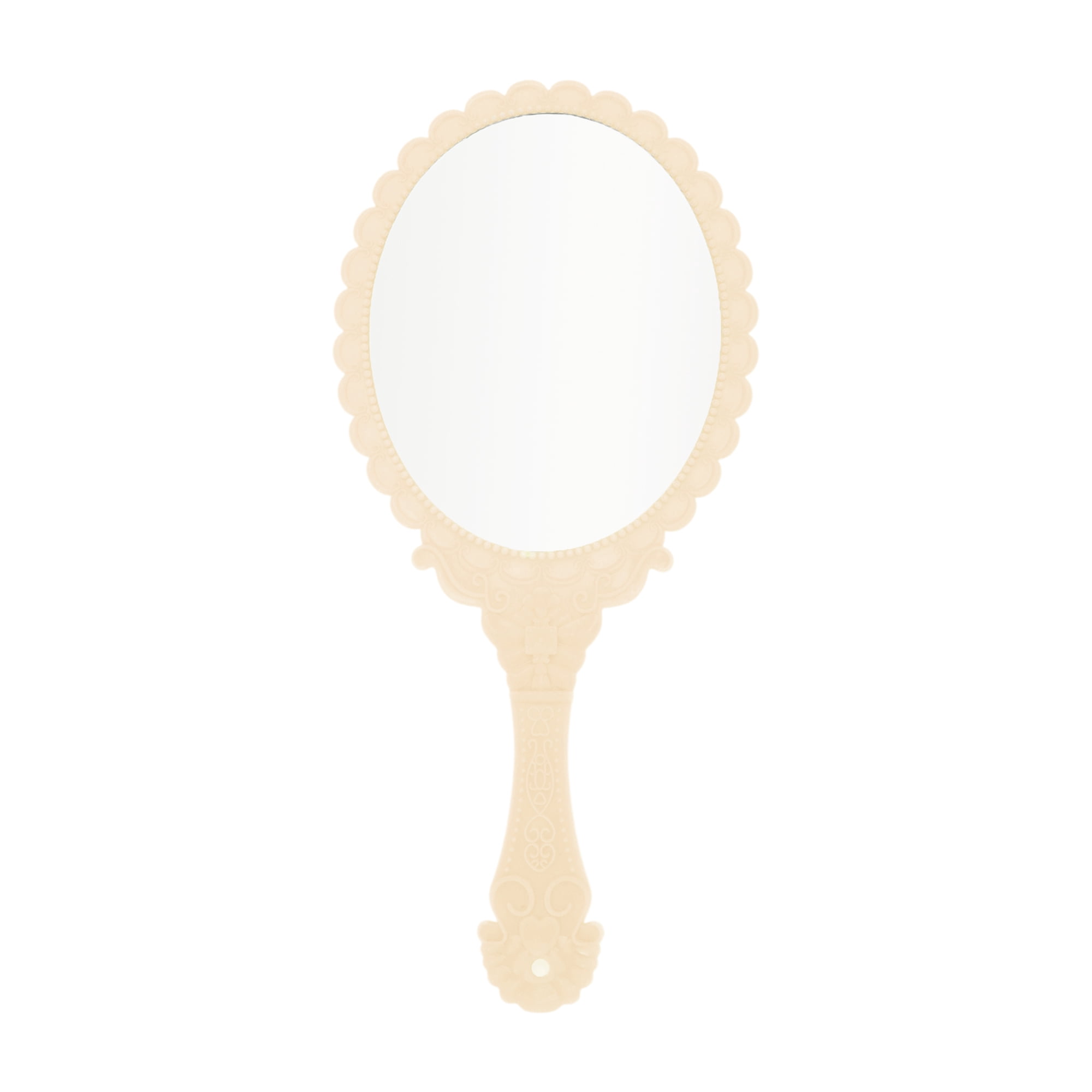 Unique Bargains Flower Pattern Handheld Mirror 1 Pc Light Yellow