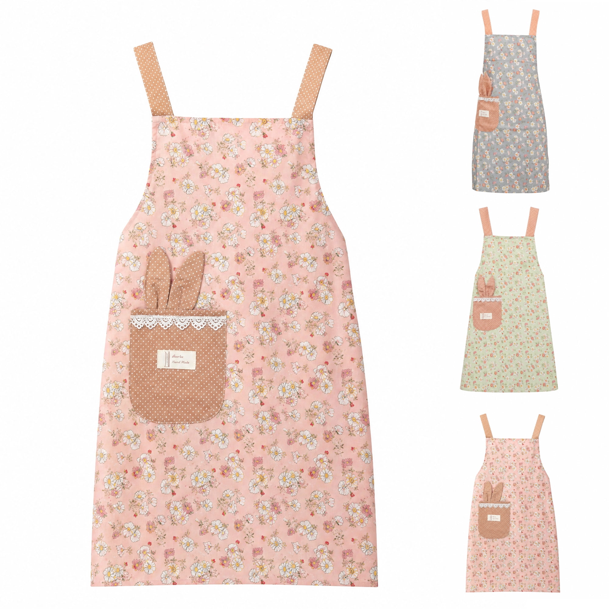 Unique Bargains Flower Pattern Kitchen Cooking Aprons for Home Pink