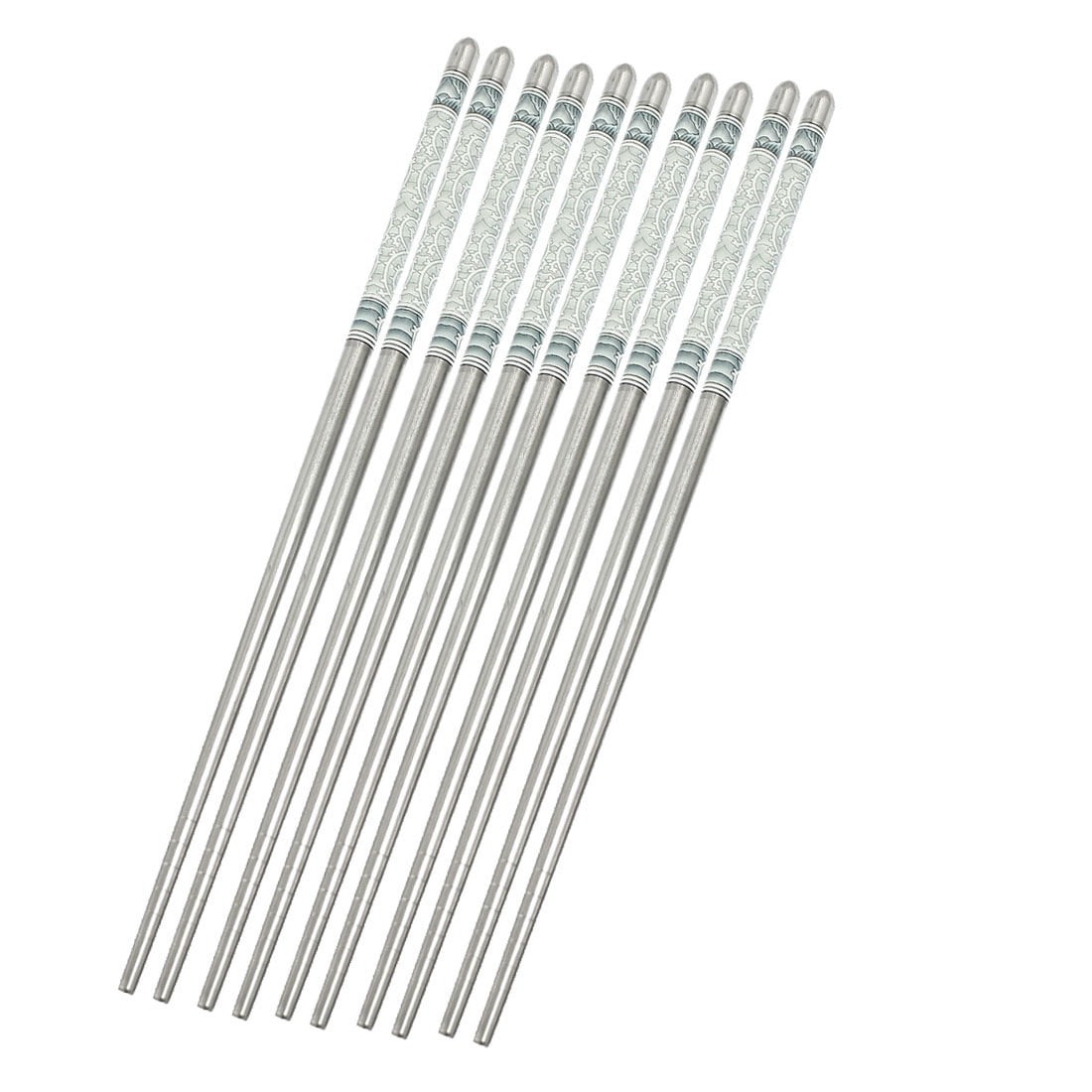Unique Bargains Flower Pattern Silver Tone Stainless Steel Kitchen Chopsticks 5 Pairs