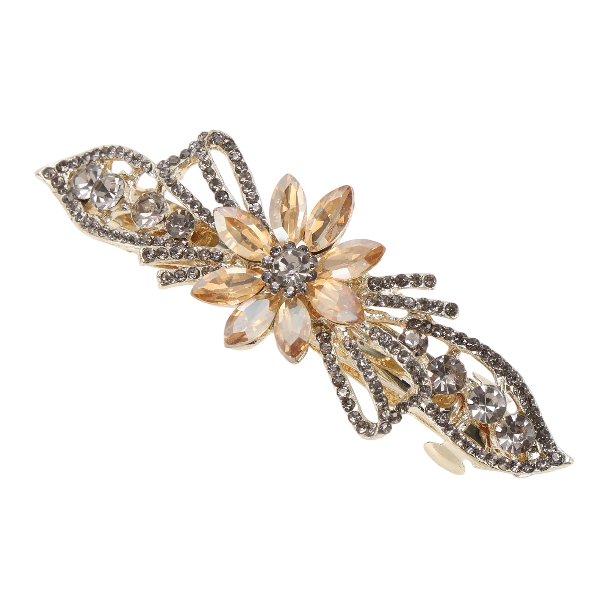 Unique Bargains Flower Rhinestone Barrettes Stylish Hair Champagne