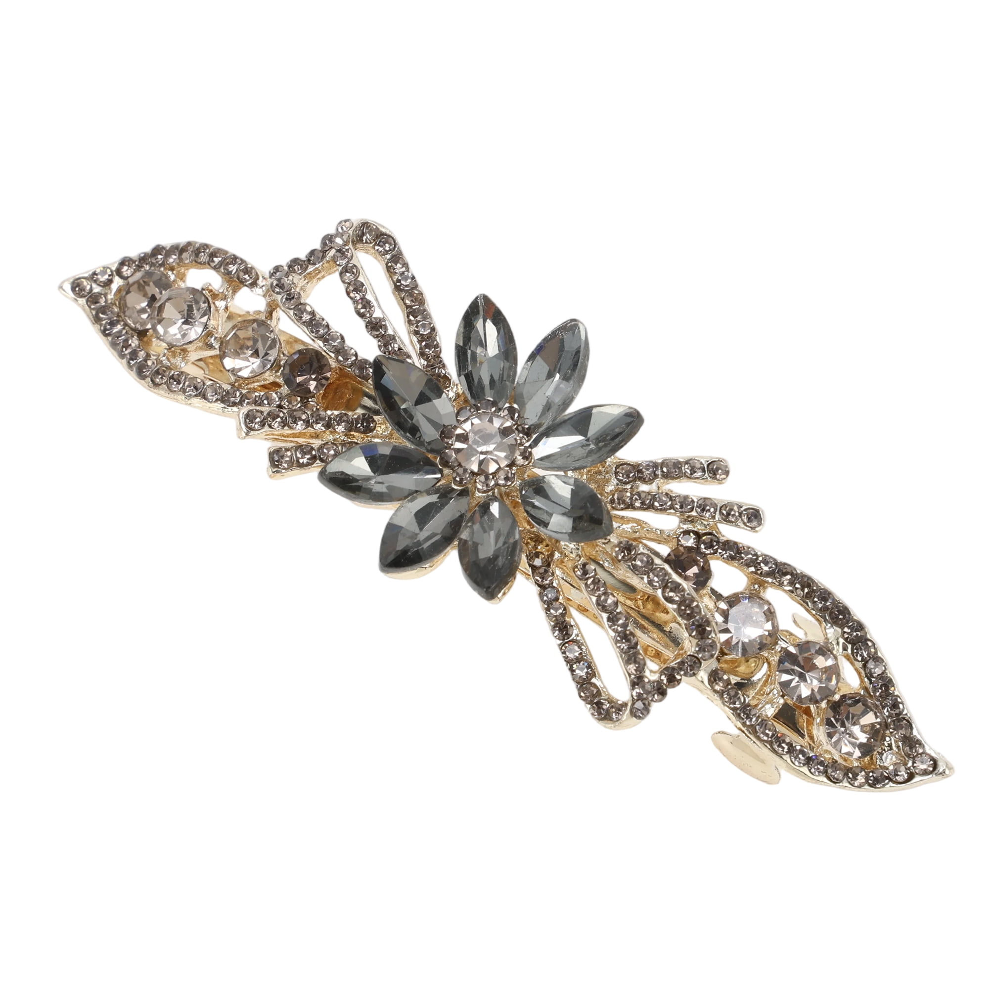 Unique Bargains Flower Rhinestone Barrettes Stylish Hair Gray