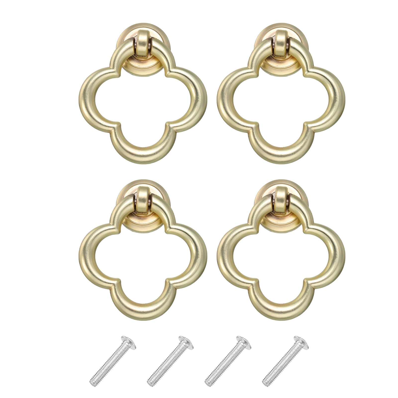 Unique Bargains Flower Ring Dresser Handles with Screws Zinc Alloy Copper 4 Sets
