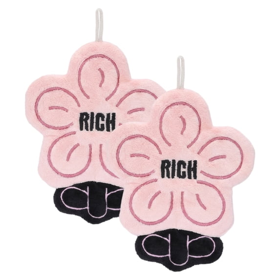 Unique Bargains Flower-Shaped Hanging Hand Towels Pink 2pcs
