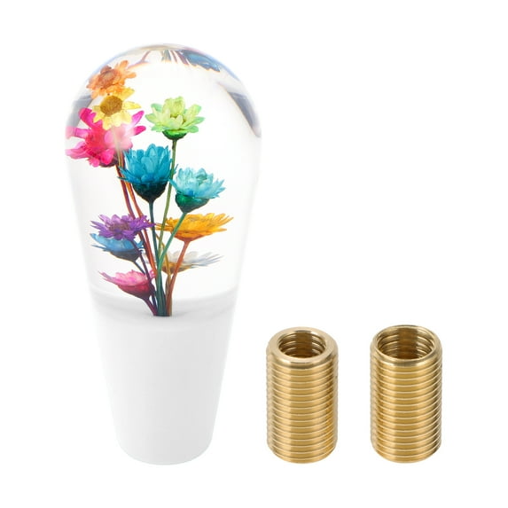 Unique Bargains Flower Shift Knob Universal Gear Shifter Knob Acrylic Stick Shifter Lever Knob for Automatic and Manual Vehicle with 2 Adapter Clear White 1 Set