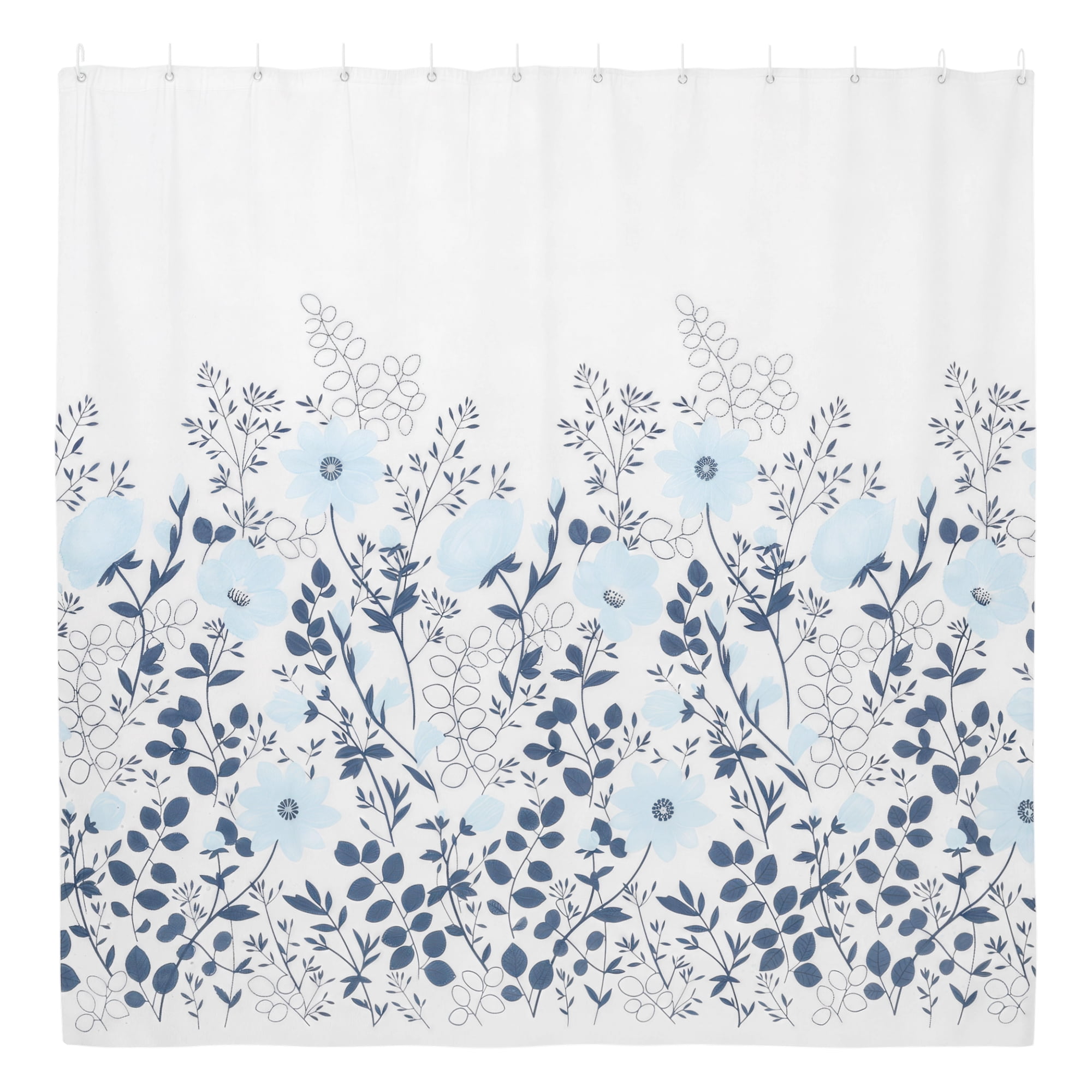 Unique Bargains Flower Shower Curtain 70.87x70.87 White Blue Set for Bathroom