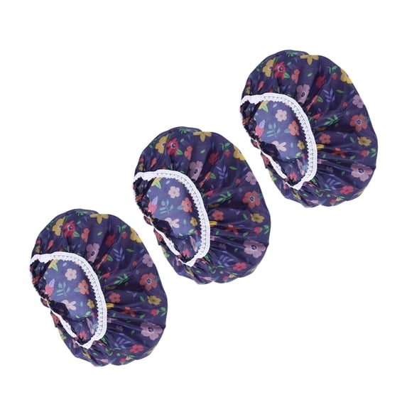 Unique Bargains Flower Single Layer Shower Cap 3 Pcs Dark Blue