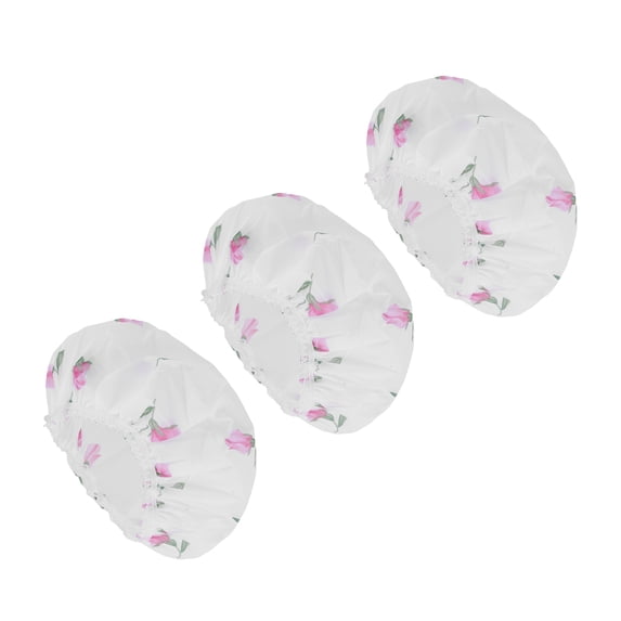 Unique Bargains Flower Single Layer Shower Cap 3 Pcs White, Pink