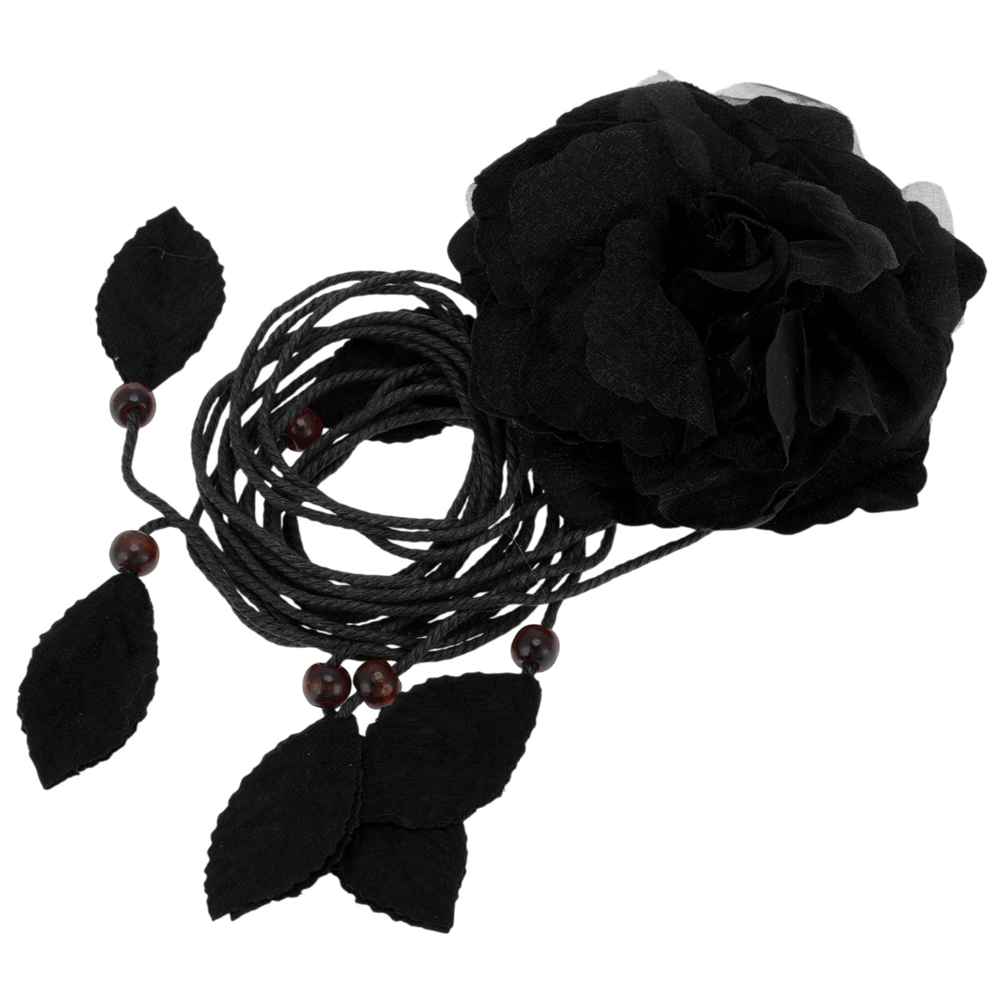 Unique Bargains Flower Tie Adjustable Waist Belt for Women Black
