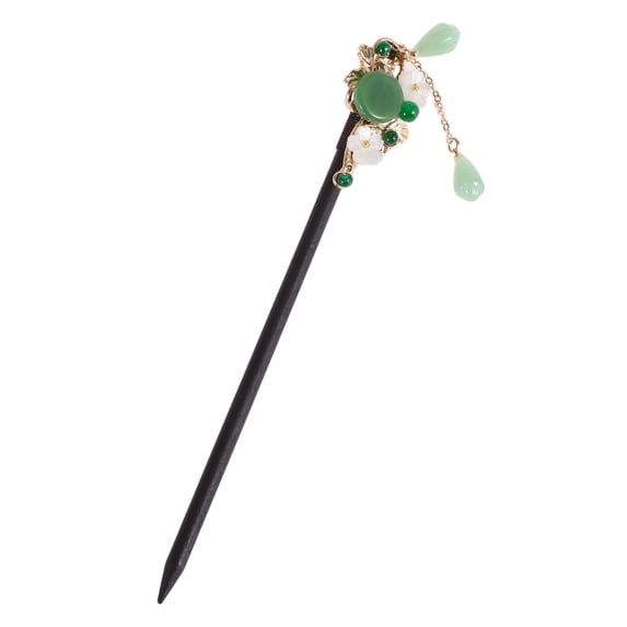 Unique Bargains Flowers Hair Chopstick for Women 1 Pc Black, Green 7.9"