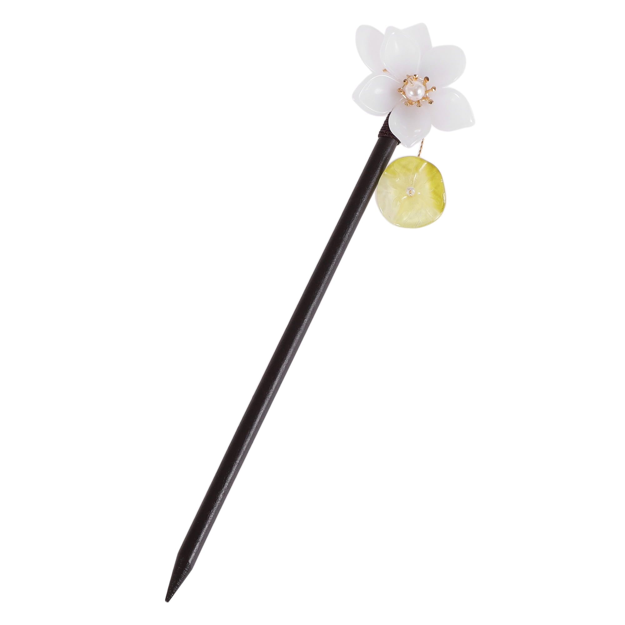 Unique Bargains Flowers Hair Chopstick for Women 1 Pc Black, White 7.48"