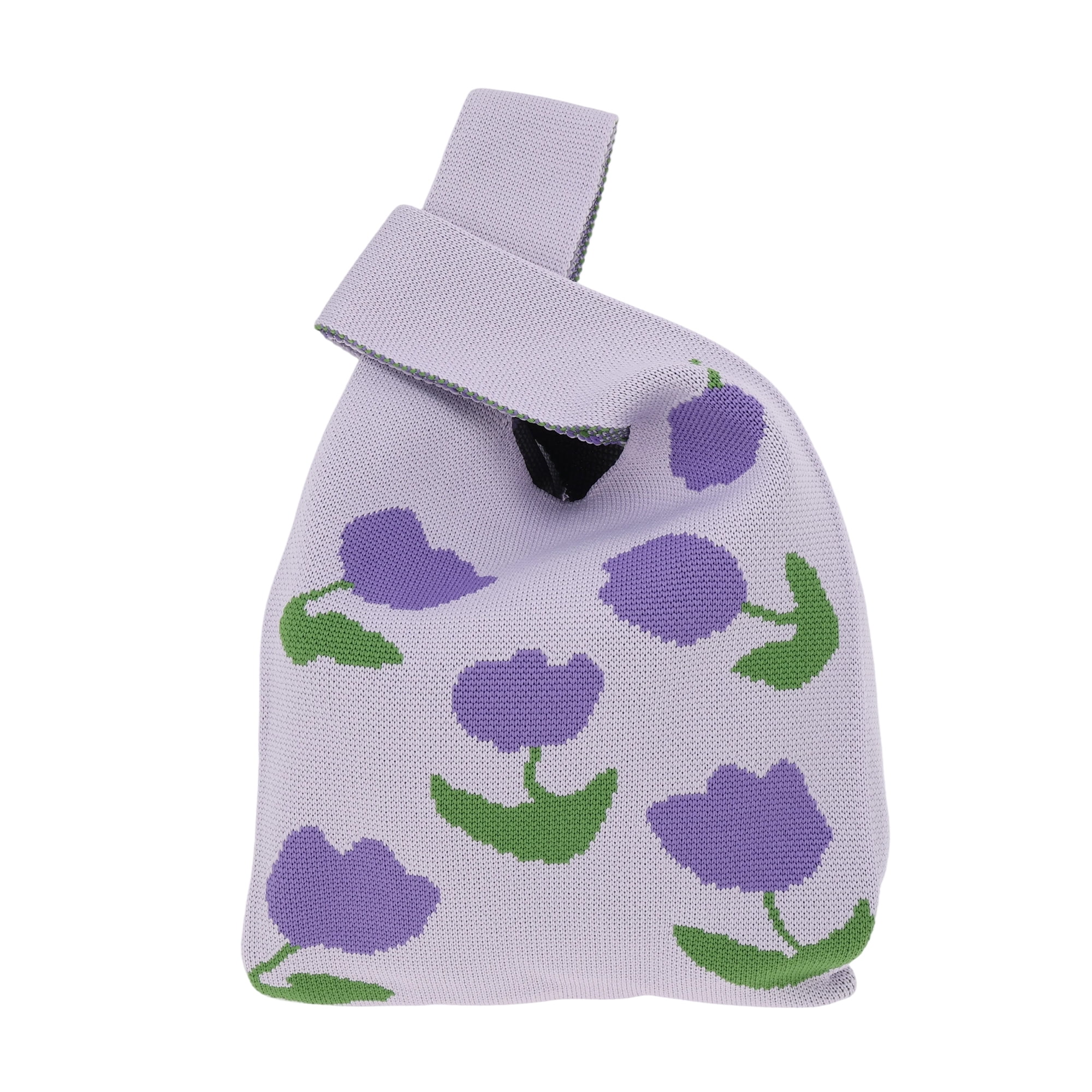 Unique Bargains Flowers Pattern Knitted Wrist Bag Purple 1 Pc