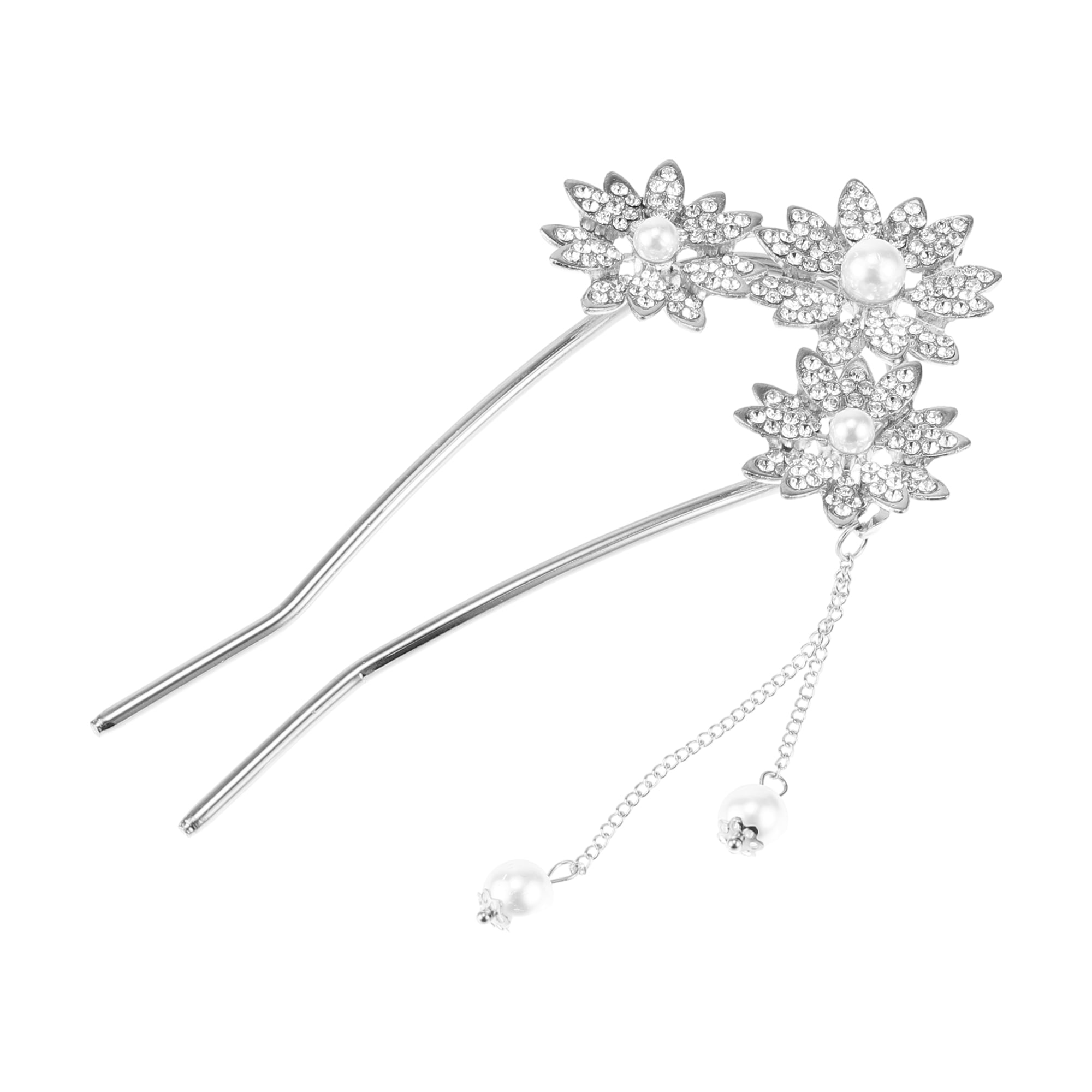 Unique Bargains Flowers Tassel Hair Pins for Women 4.84"x2.52"x0.47" 1 Pc Silver Tone