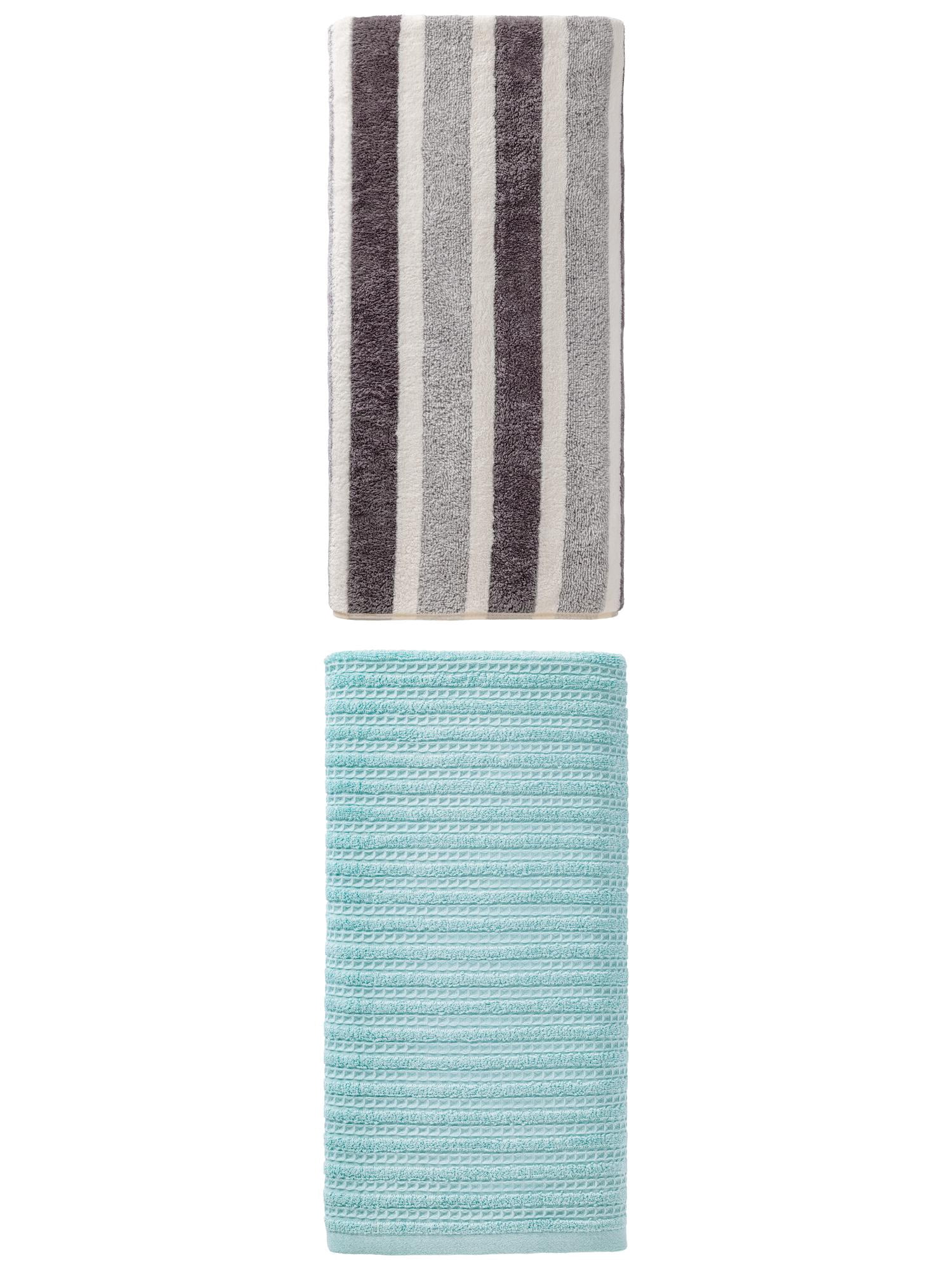 Unique Bargains Fluffy Bath Towel 2 Pack Grey/Blue 71" x 35"/55" x 28"