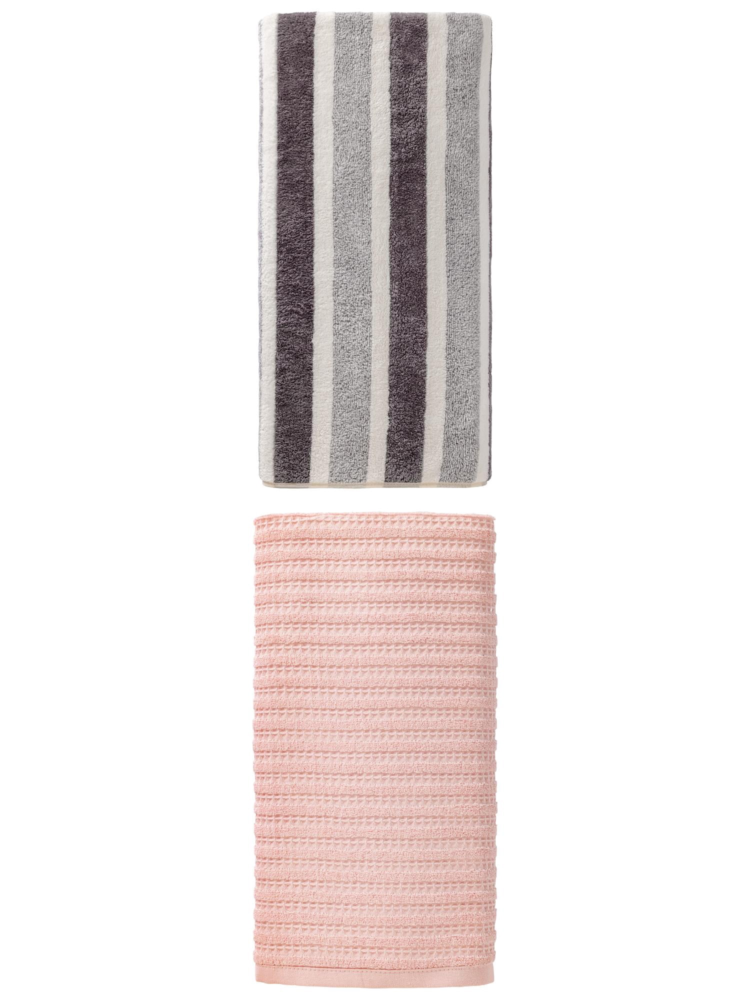 Unique Bargains Fluffy Bath Towel 2 Pack Grey/Pink 71" x 35"/55" x 28"