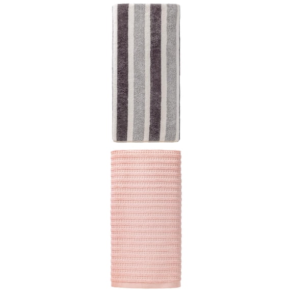 Unique Bargains Fluffy Bath Towel 2 Pack Grey/Pink 71" x 35"/55" x 28"