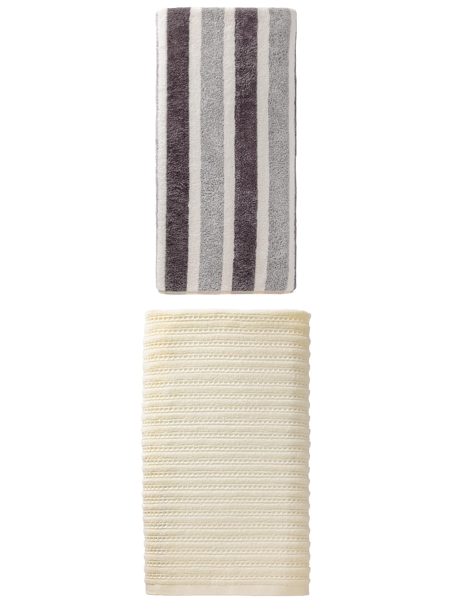 Unique Bargains Fluffy Bath Towel 2 Pack Grey/White 71" x 35"/55" x 28"