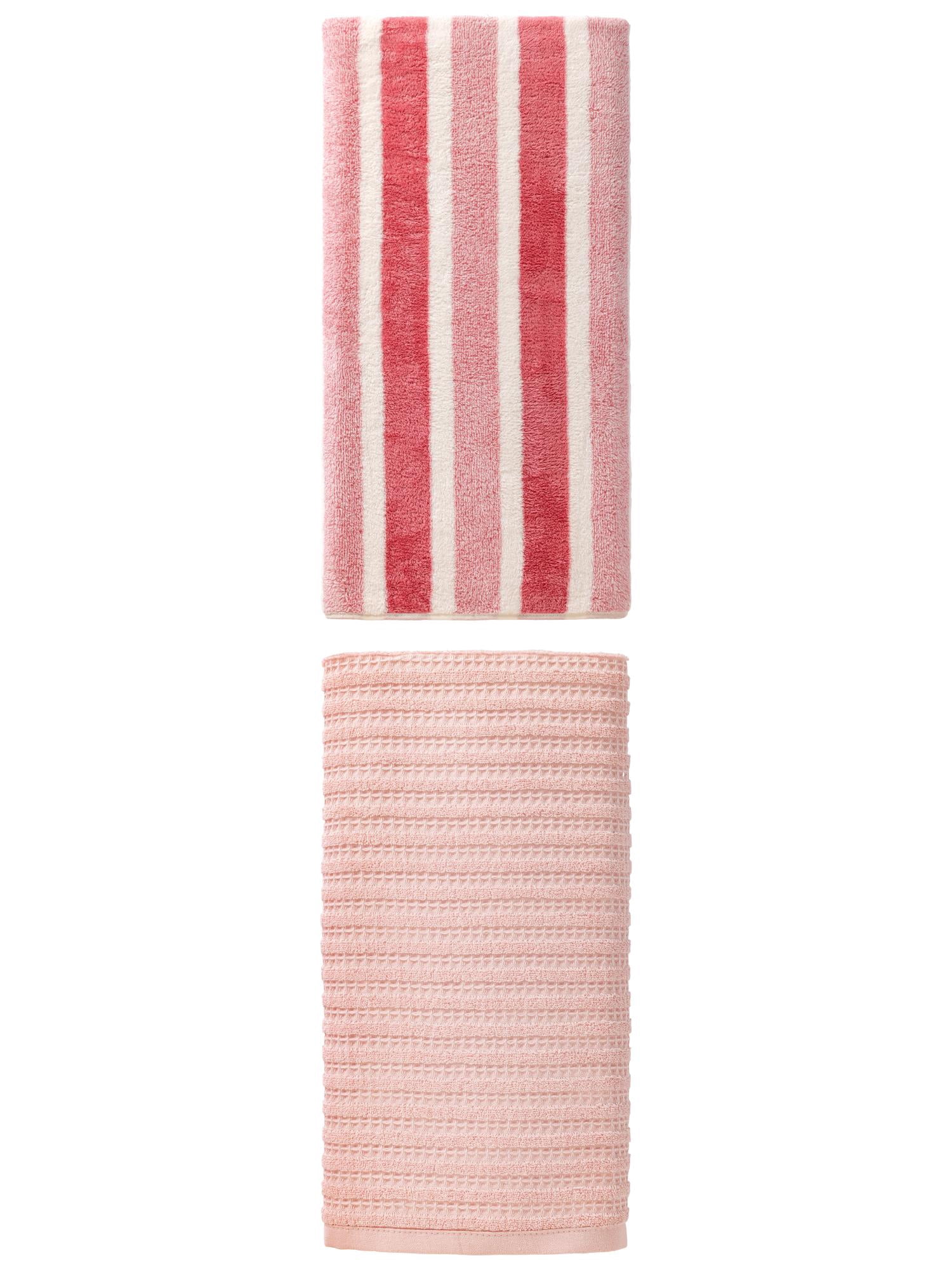 Unique Bargains Fluffy Bath Towel 2 Pack Pink 71" x 35"/55" x 28"