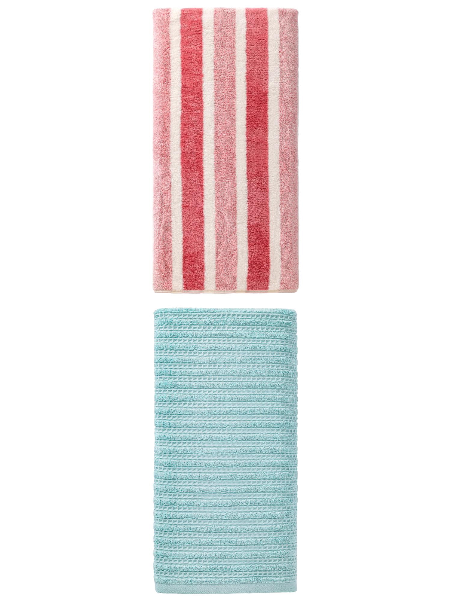 Unique Bargains Fluffy Bath Towel 2 Pack Pink/Blue 71" x 35"/55" x 28"