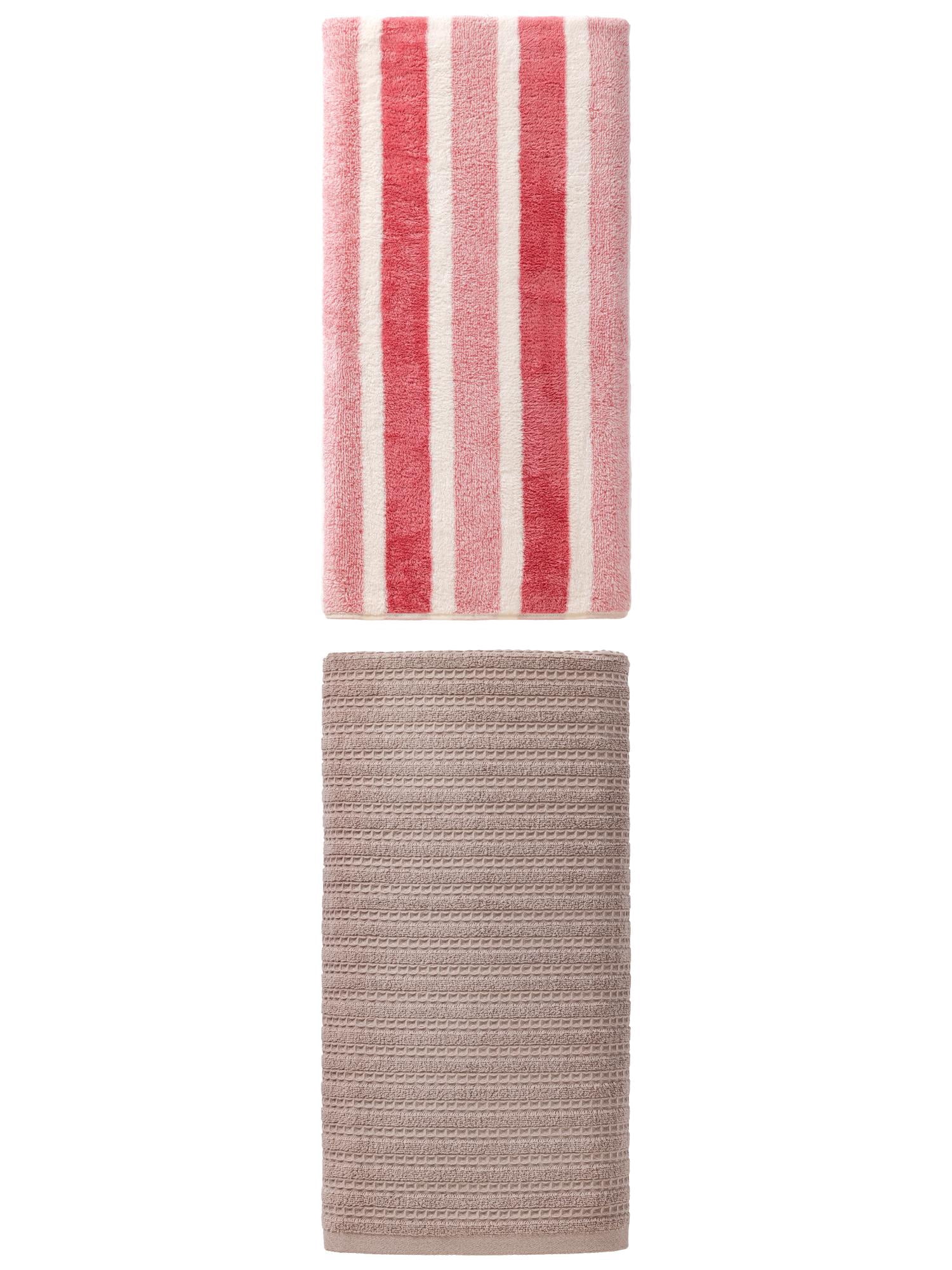 Unique Bargains Fluffy Bath Towel 2 Pack Pink/Grey 71" x 35"/55" x 28"