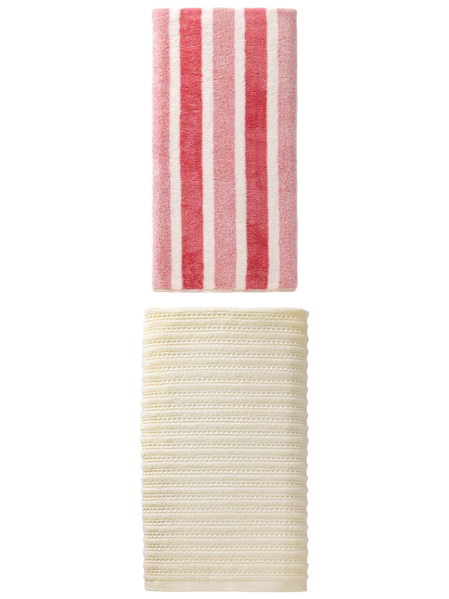 Unique Bargains Fluffy Bath Towel 2 Pack Pink/White 71" x 35"/55" x 28"