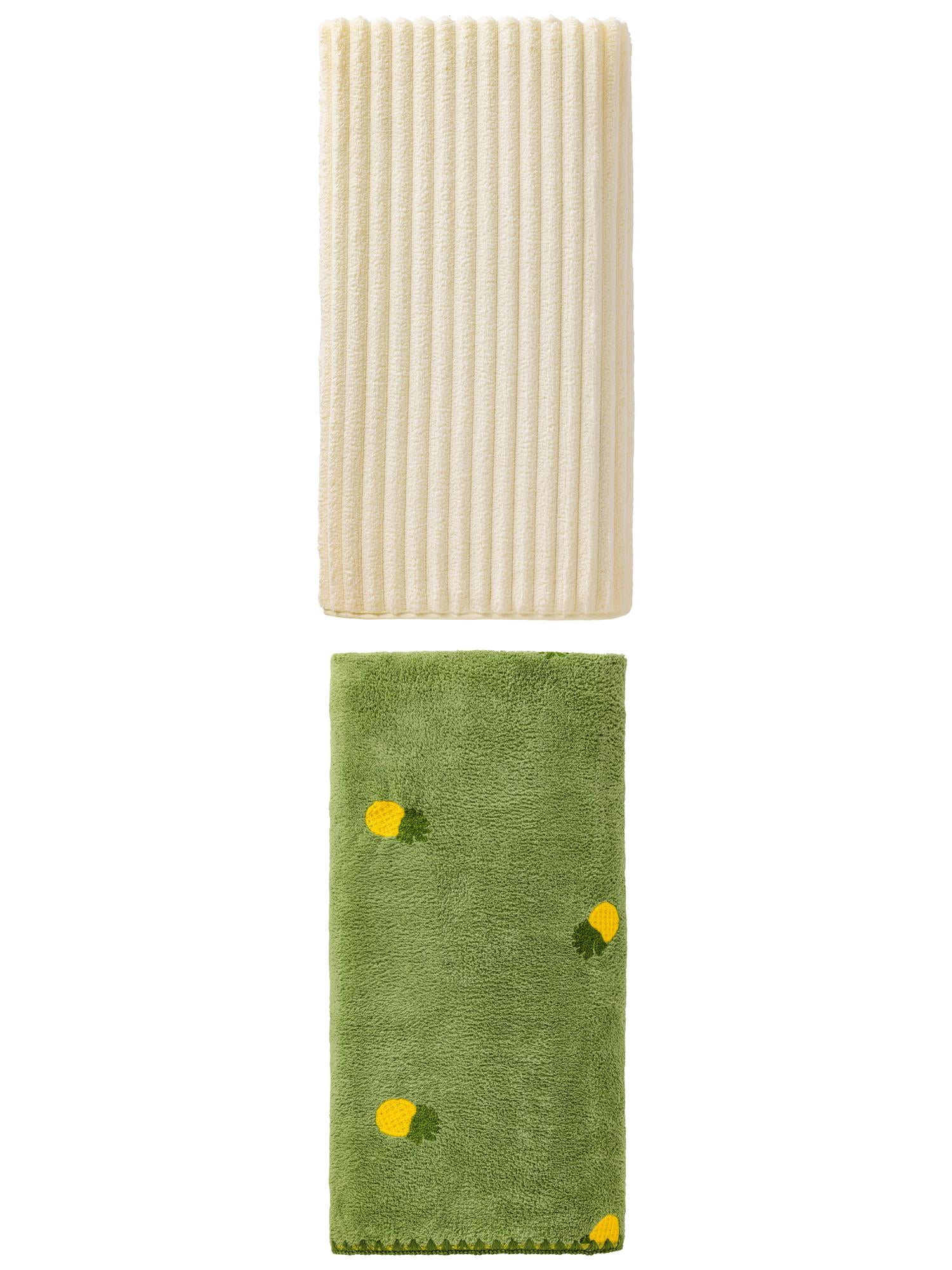 Unique Bargains Fluffy Absorbing Bath Towel 2 Pack Milky White/Green 55" x 28"