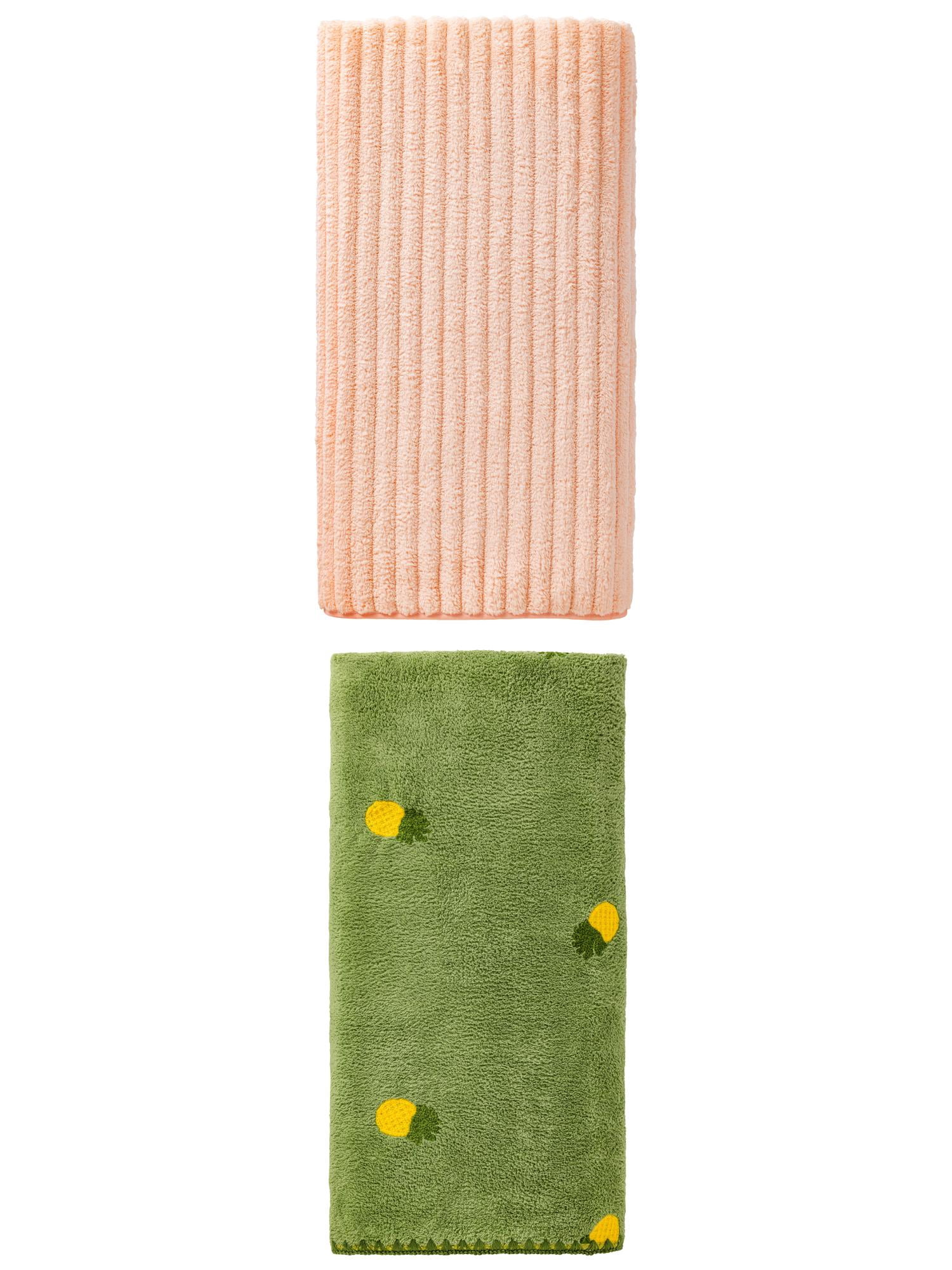 Unique Bargains Fluffy Absorbing Bath Towel Peach Pink/Green 55" x 28"
