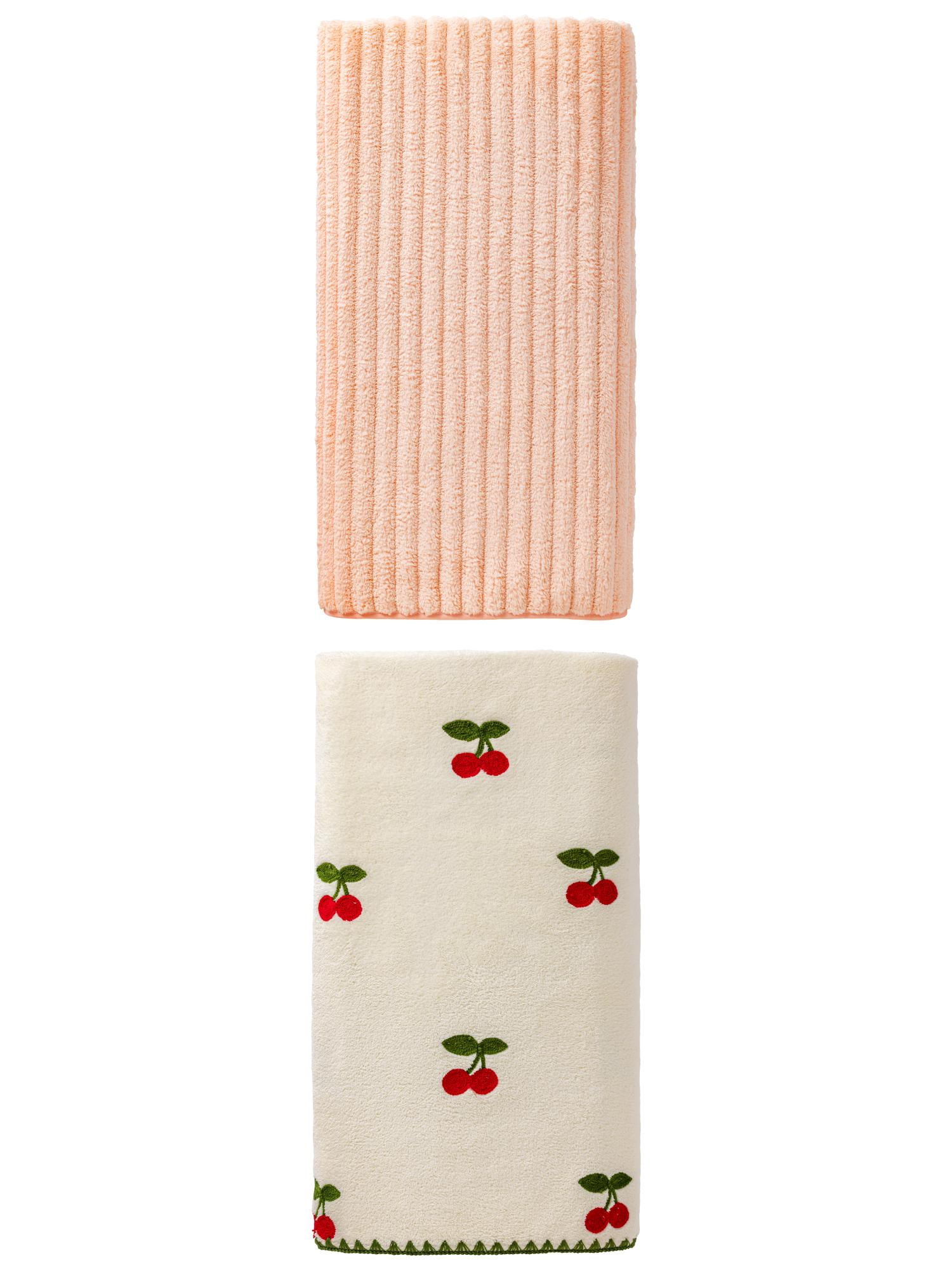 Unique Bargains Fluffy Absorbing Bath Towel 2 Pack Peach Pink/White 55" x 28"