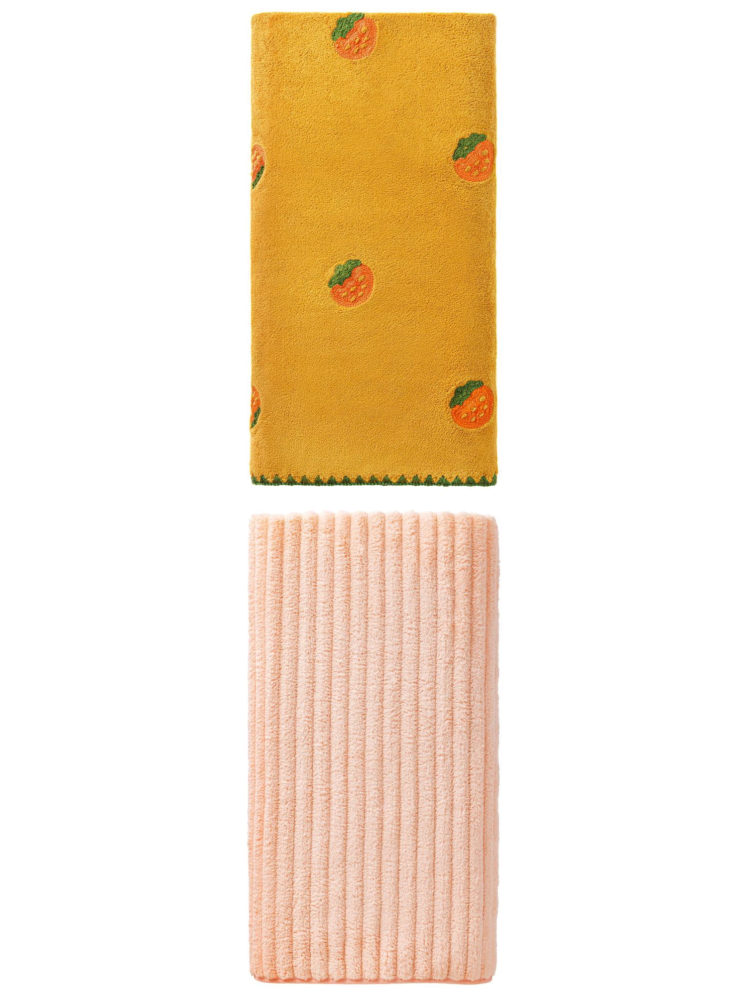 Unique Bargains Fluffy Absorbing Bath Towel Peach Pink/Yellow 55" x 28"
