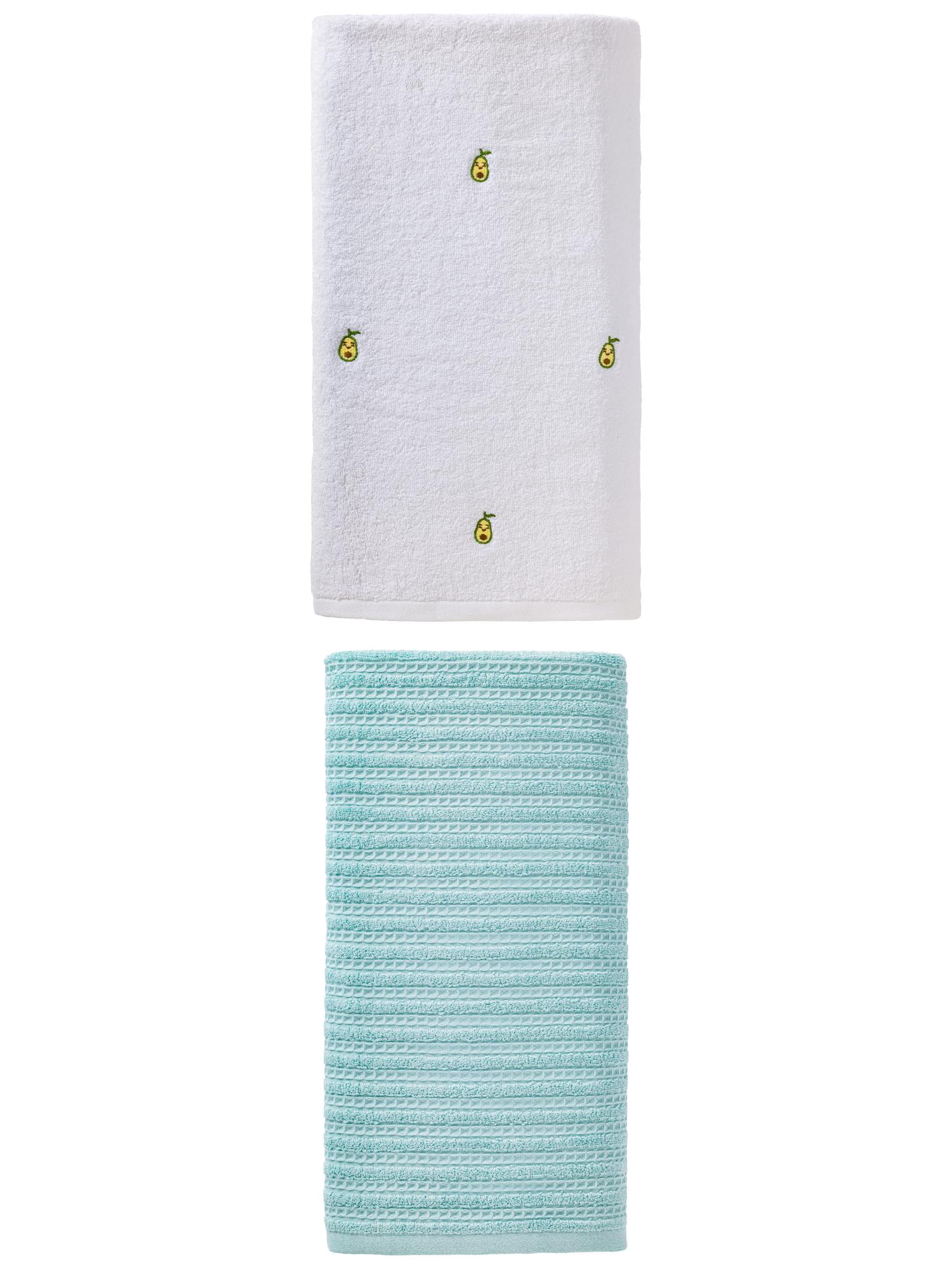 Unique Bargains Fluffy Adorable Cotton Bath Towel 2 Pack Avocado White/Blue 55" x 28"