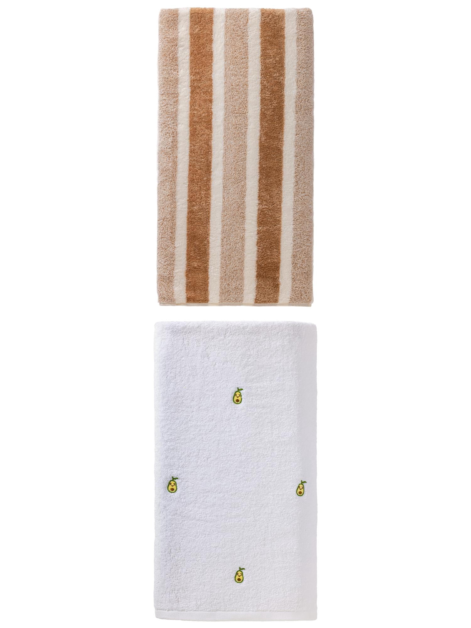 Unique Bargains Fluffy Avocado Pattern Bath Towel 2 Pack White/Brown 55" x 28"/71" x 35"