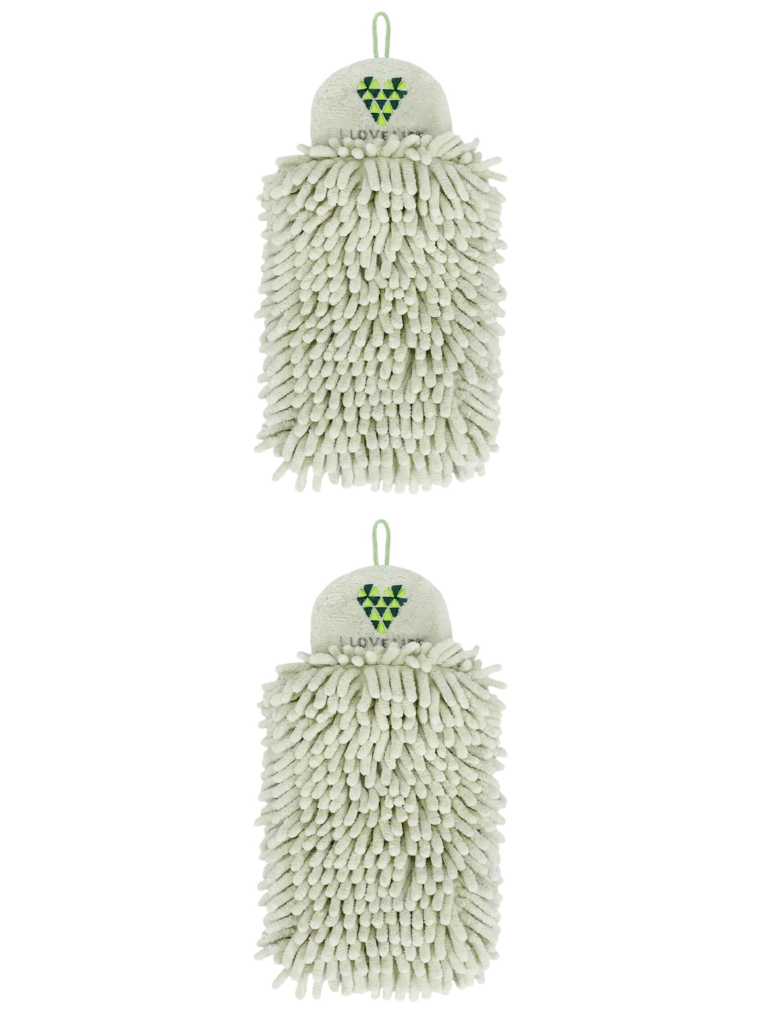 Unique Bargains Fluffy Chenille Hanging Hand Towel Absorbent Towel Green 10" x 4"