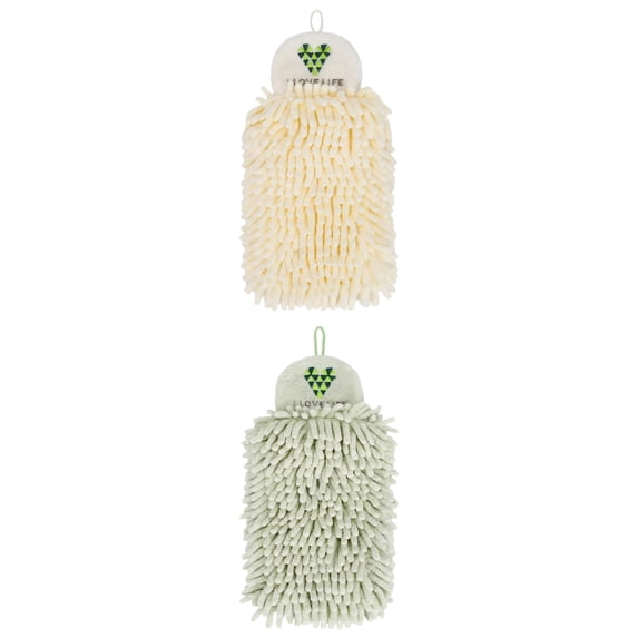 Unique Bargains Fluffy Chenille Hanging Hand Towel Absorbent Towel Green/Yellow 10" x 4"
