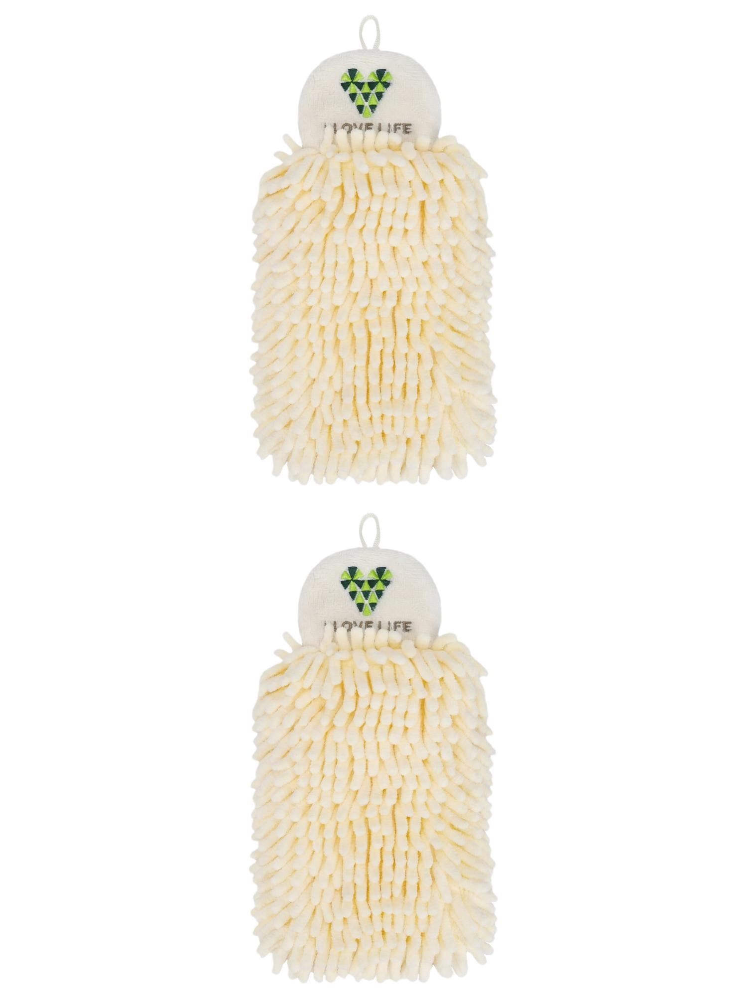 Unique Bargains Fluffy Chenille Hanging Hand Towel Absorbent Towel Yellow 10" x 4"