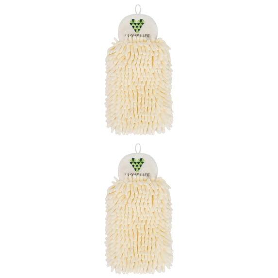 Unique Bargains Fluffy Chenille Hanging Hand Towel Absorbent Towel Yellow 10" x 4"
