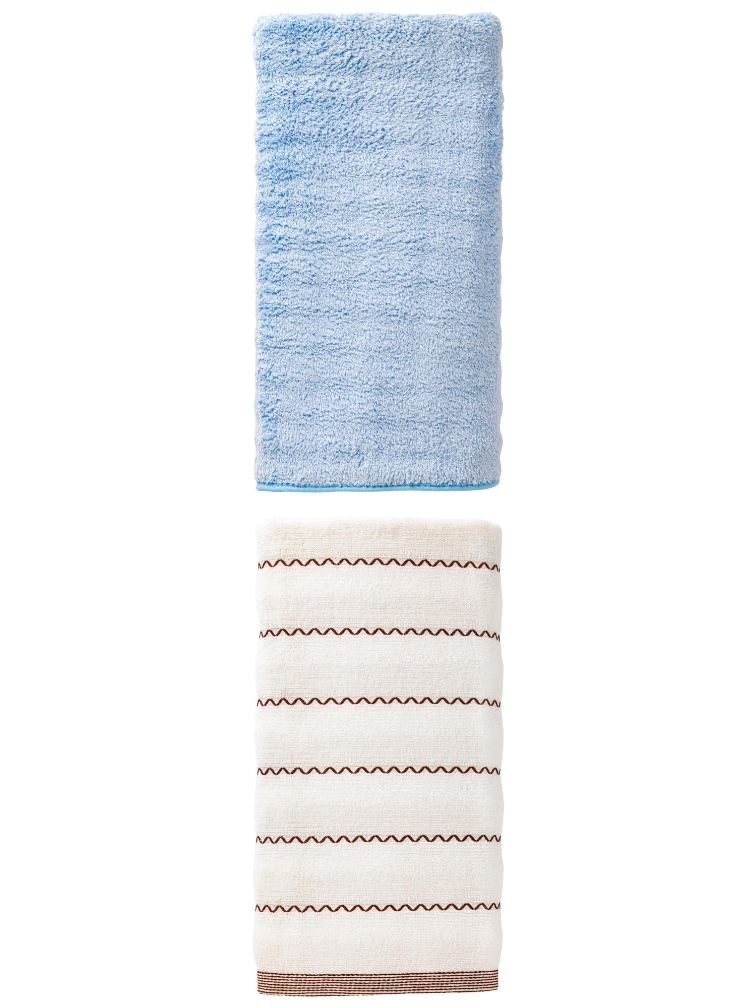 Unique Bargains Fluffy Colorfast Bath Towel 2 Pack Blue/White 55" x 28"