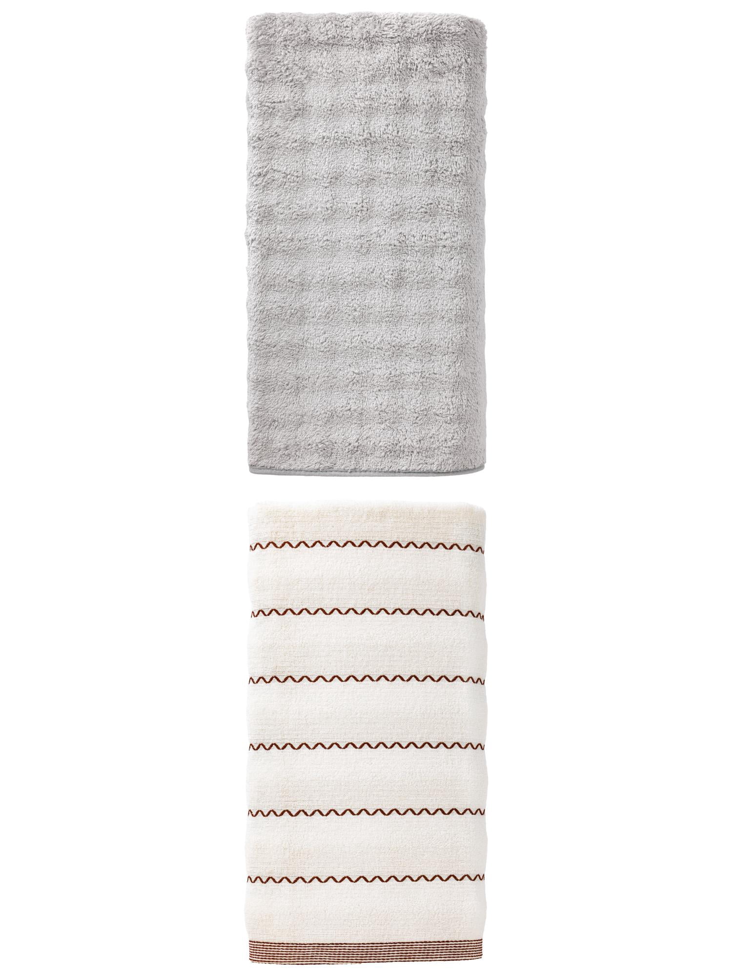 Unique Bargains Fluffy Colorfast Bath Towel 2 Pack Grey/White 55" x 28"